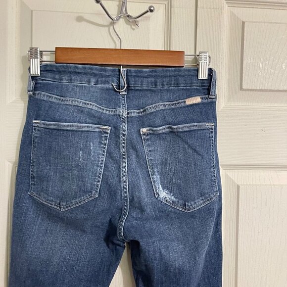 H&M &Denim Womens Dark Distressed Raw Hem Super Skinny High Waist Ankle Jeans 27 - Picture 7 of 9